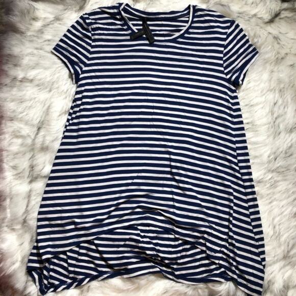 BCBGMAXAZRIA striped trapeze dark blue & white tunic top xxs - Picture 3 of 7